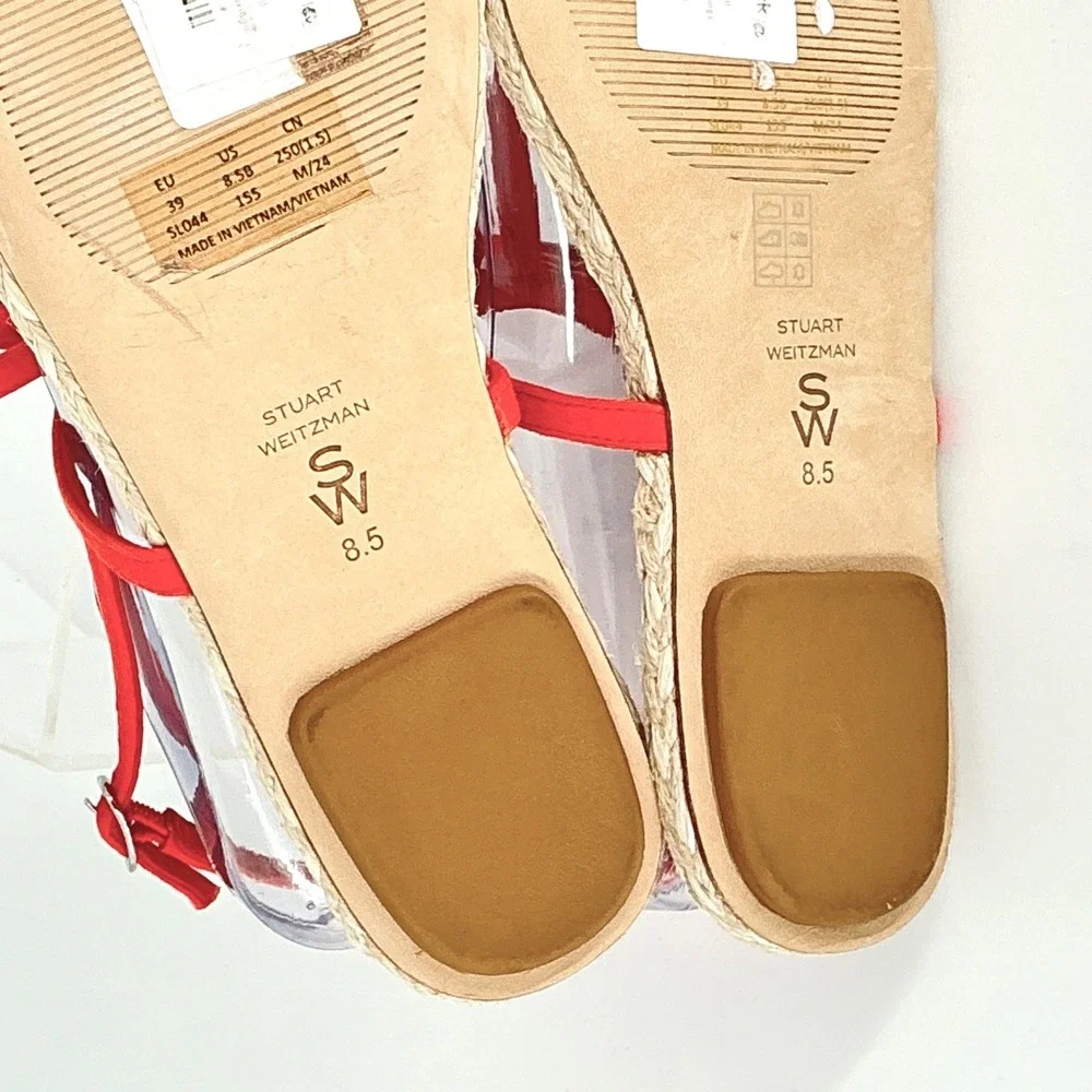 Stuart Weitzman Size 8.5 Orange Suede Raffia Thong Sandals NEW Espadrille Flat‎